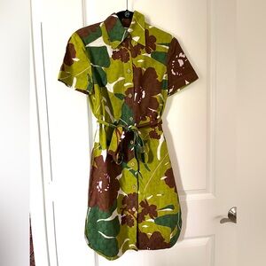 Trina Turk Shirt Dress 2 Tropical Floral Bohemian Print Collared Cotton